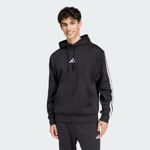 Black Essentials 3-Stripes Fleece Hoodie