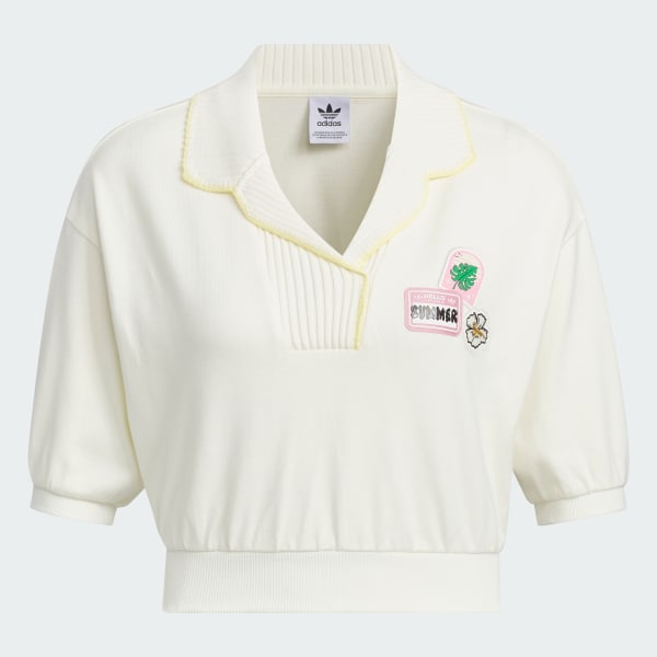 White Summer Holiday Graphic Play Short Sleeve Polo Shirt