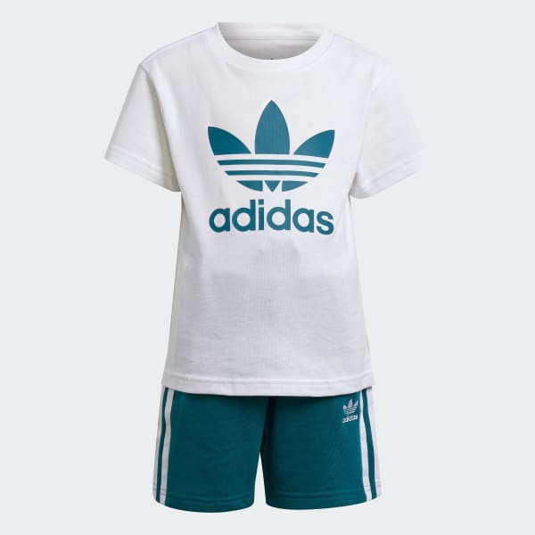 Turquoise Adicolor Shorts Tee Set Kids