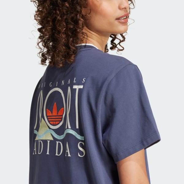 ★adidas★ Adidas Sports Graphic Loose 3S Tee JD1807 adidas Graphic adidas Sports Loose 3-Stripes Tee - Blue