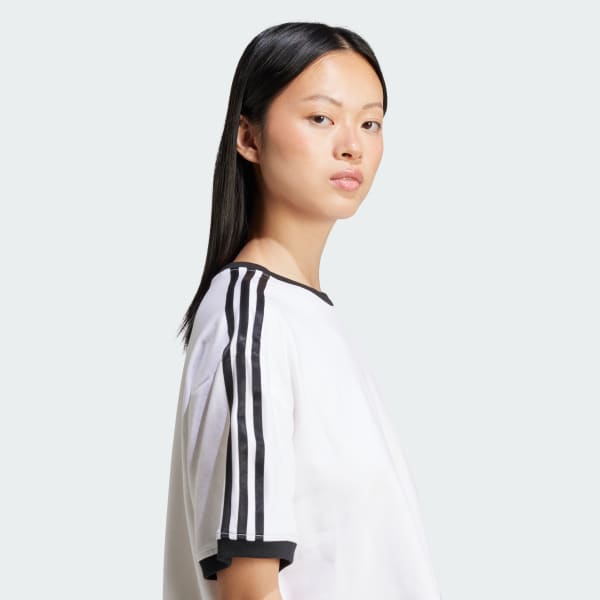 adidas Adicolor 3-Stripes Loose Crop Tee - White | Free