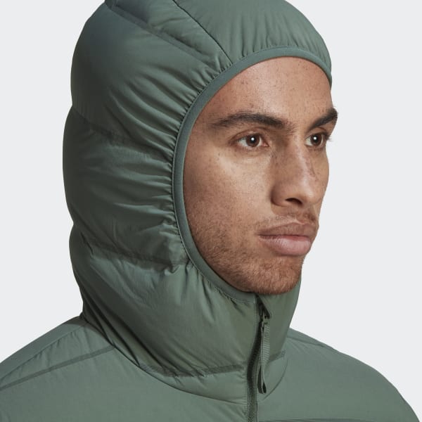 Green Helionic Stretch Hooded Down Jacket