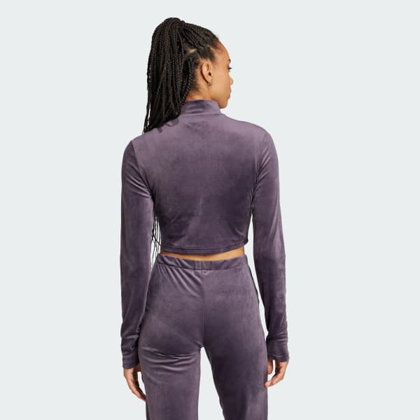 adidas Long Sleeve Rhinestone Trefoil Velvet Crop Top Purple Free Shipping with adiClub adidas US