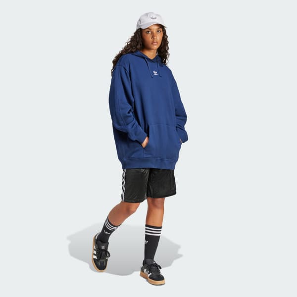 Azul Camisola Larga com Capuz em Moletão Essentials