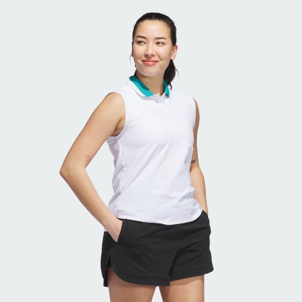 สีขาว เสื้อโปโลแขนกุดผ้า TWISTKNIT รุ่น Beyond The Course