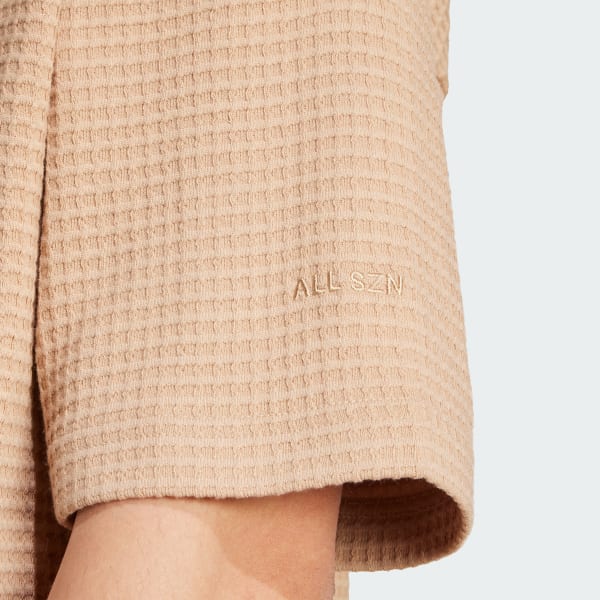 adidas All SZN Waffle Knit Half-Zip Polo - Brown | adidas
