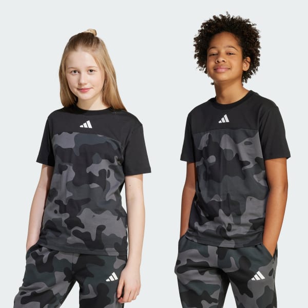Sort Seasonal Essentials-bomulds-Tshirt med camo-print til børn