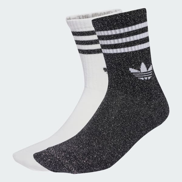 Black 3-Stripes Glitter Crew Socks 2 Pairs
