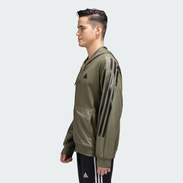 Green FUTUTRE ICONS 3 STRIPES FULLZIP Q4 HOODED TRACKJACKET  