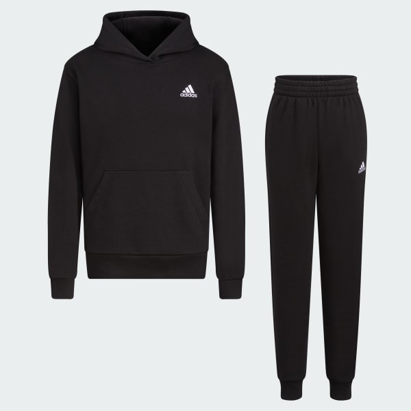 Black Two-Piece Long Sleeve Hooded Pullover & Elastic Waistband Jogger Set