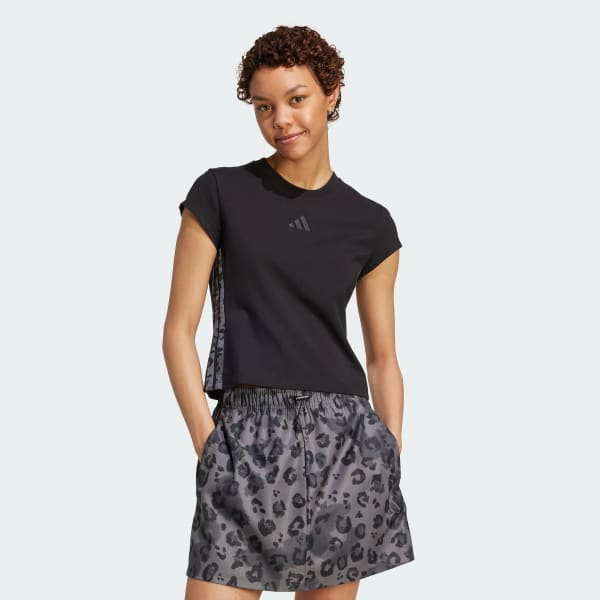 Schwarz Animal Print 3-Stripes T-Shirt