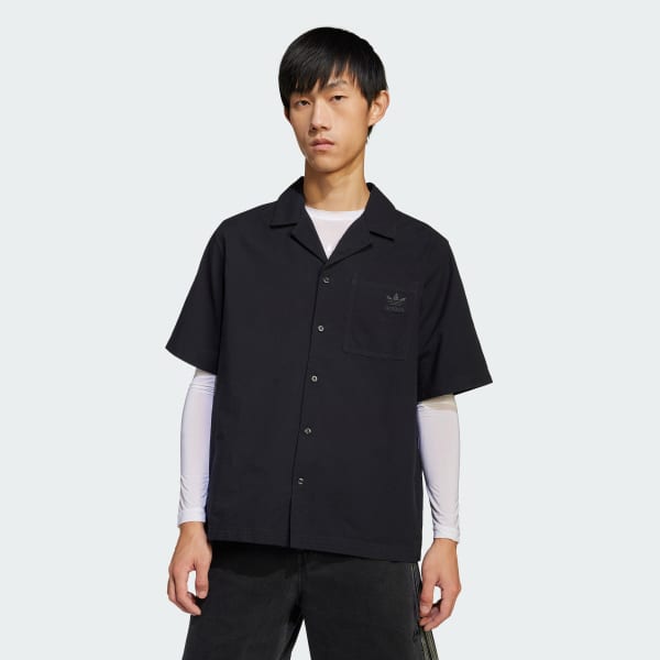 Preto Camisa em Seersucker Essentials
