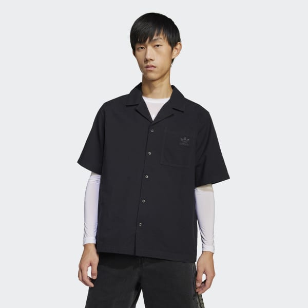 adidas Essentials Seersucker Short Sleeve Shirt - Black | adidas India