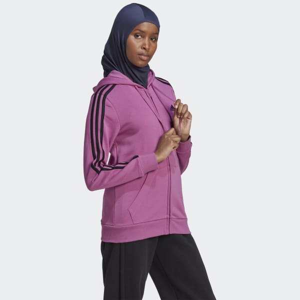 Lila Essentials French Terry 3-Streifen Kapuzenjacke 28851