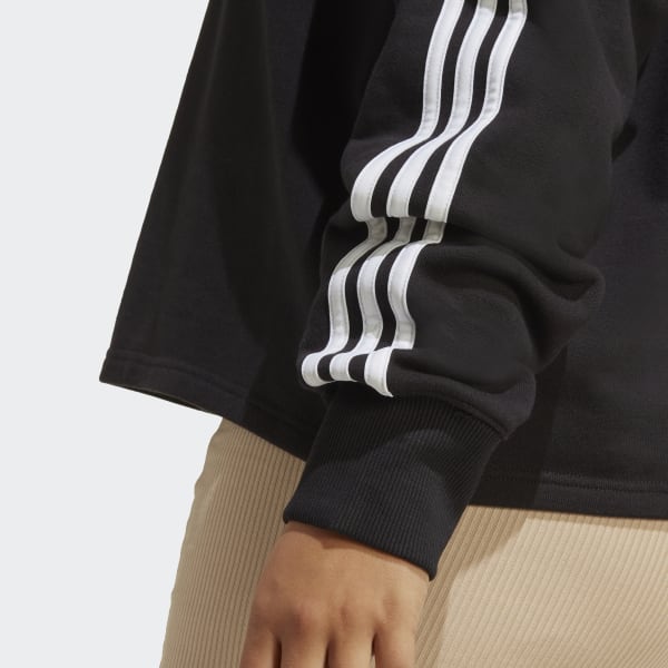 Svart Essentials 3-Stripes French Terry Crop Hoodie (Plus Size)