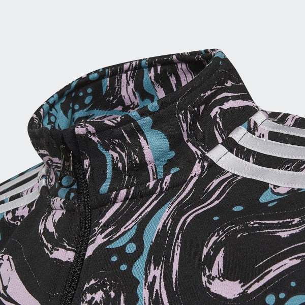 Schwarz Allover Print Half-Zip Crop Sweatshirt