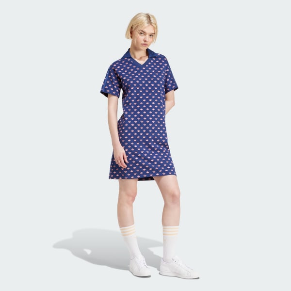 Mau-xanh-da-troi Váy Ngắn Tay Cổ Chữ V Monogram
