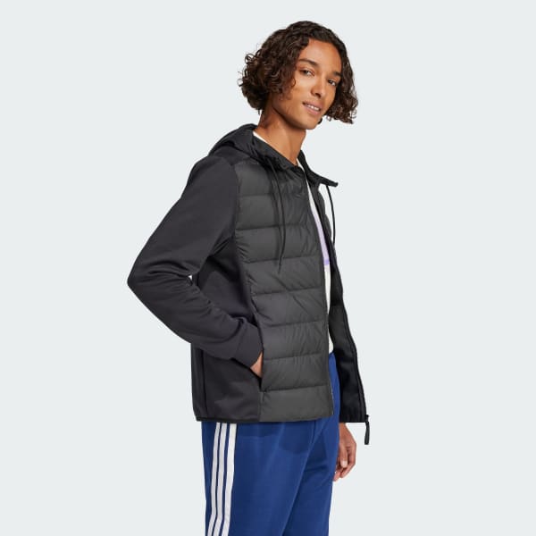 adidas Essentials Hybrid Down Hooded Jacket - Black | Free