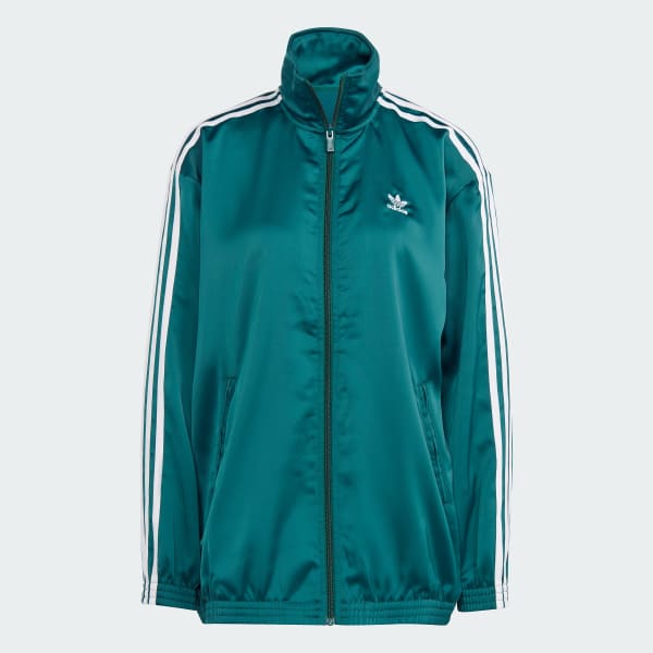 Green Loose Satin Track Top