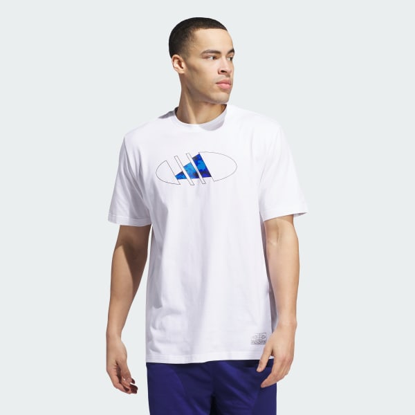 Hvit 2000s Logo Basketball Graphic T-Shirt