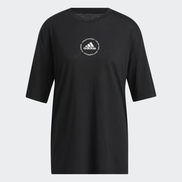 Preto Camiseta Estampada Oversize Yoga JKK23