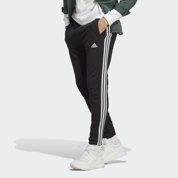 Black Essentials French Terry Tapered Elastic Cuff 3-Stripes Pants