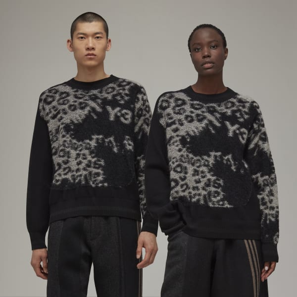 Nero Y-3 Leopard Knit Crew Sweater