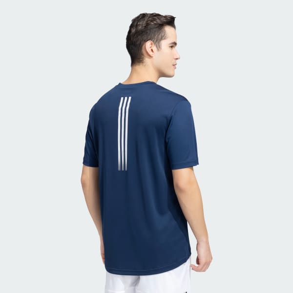 Blue BOS Logo 3-Stripes Tee