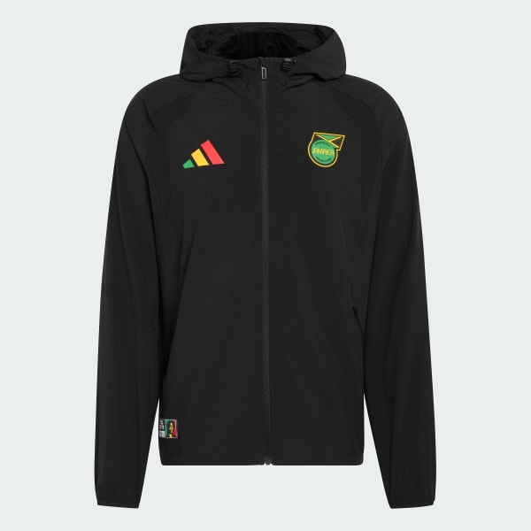 Schwarz Jamaica x Bob Marley Tiro Travel Windbreaker, durchgehender Reißverschluss