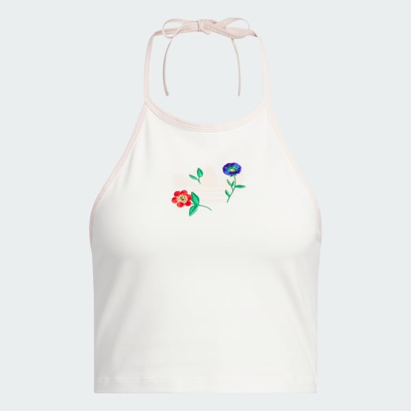 Blanco Top Fashion Estampado Floral Cuello Halter