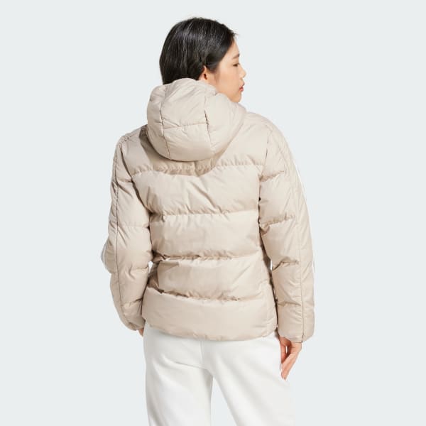 Beige Essentials 3-Stripes Mid Down Hooded Jacket