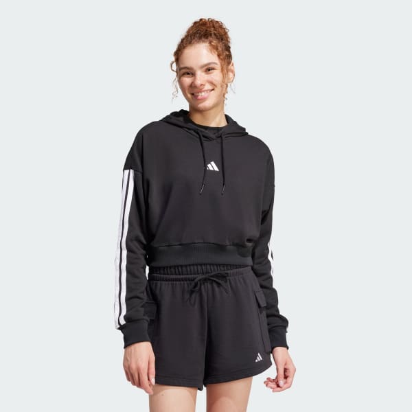 Adidas women's cropped french terry hoodie best sale
