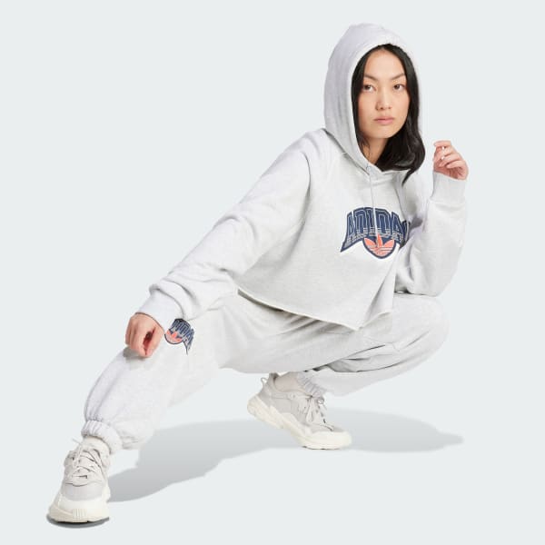 Cinza Moletom Capuz Cropped
