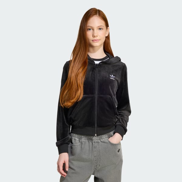 Noir Sweat-shirt à capuche zippé velours