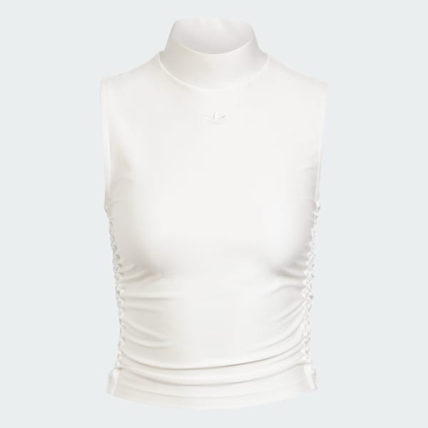 White Ruched 3-Stripes Crop Top