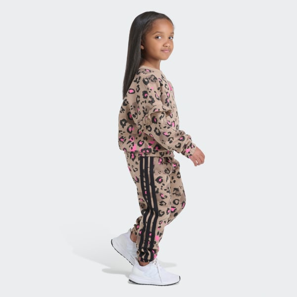2-Piece Long Sleeve Printed Flutter Sleeve Pullover & Elastic Waistband Printed Jogger Set