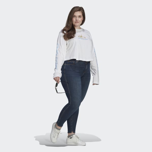 Λευκό Long Sleeve Crop Tee (Plus Size) ETW74