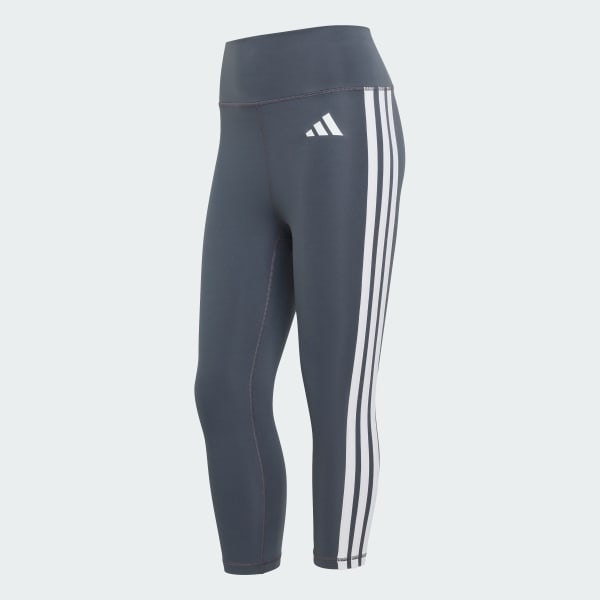 Grey Optime Essentials Workout 3-Stripes 3/4 Leggings