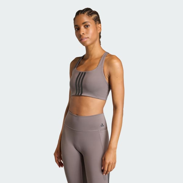 Brown Optime Workout 3-Stripes Medium Support Bra