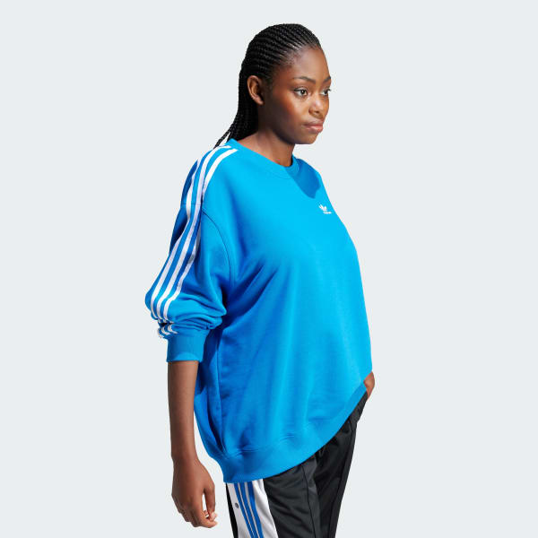Adidas originals three on sale stripe sweatshirt in blue