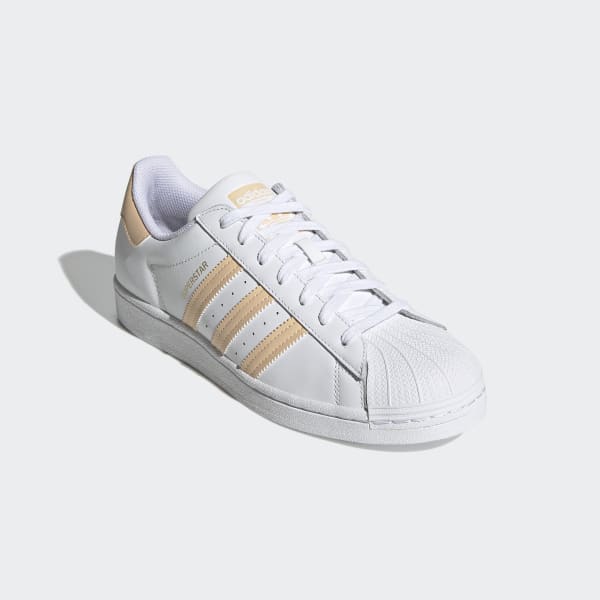 Adidas superstar white gold stripes best sale