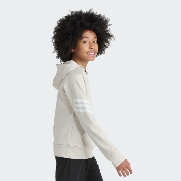 Beige Long Sleeve Gym + Polyester Pullover Hoodie
