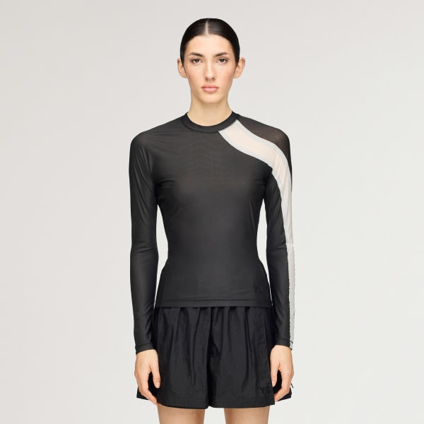 Black Y-3 MESH FITTED Long-Sleeve Top Long-Sleeve Top

