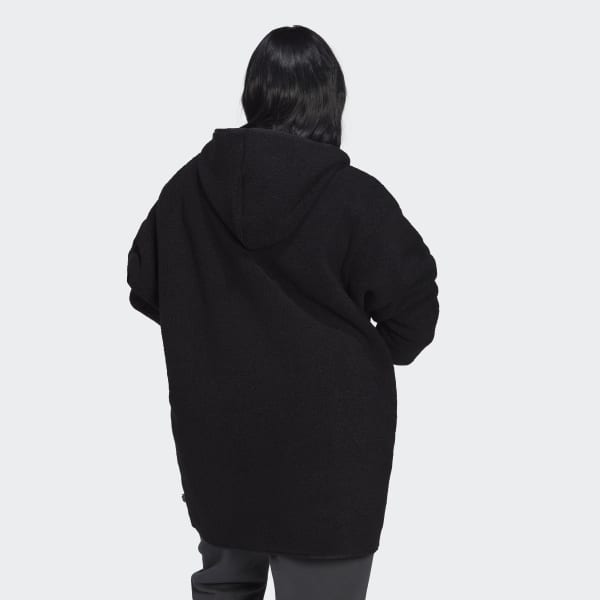 Svart Polar Fleece Long Hooded Treningsoverdel (store størrelser) H8107