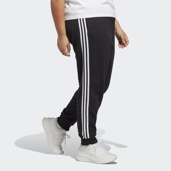 Black Essentials 3-Stripes French Terry Cuffed Joggers (Plus Size)