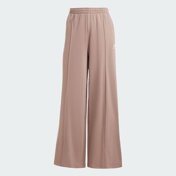 adidas 3-Stripes Loose French Terry Wide Leg Pants - Brown