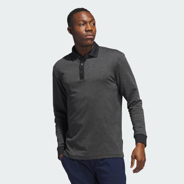 Zwart Essentials Gemêleerd Poloshirt met Lange Mouwen