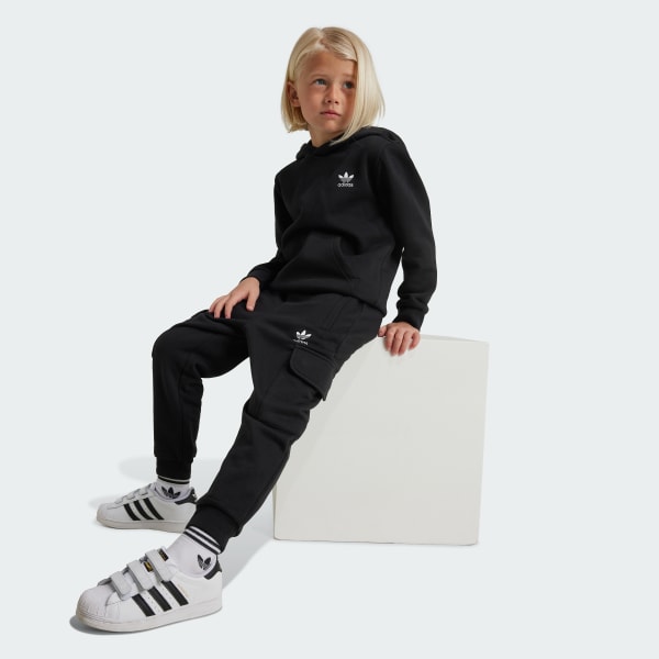 Negro Conjunto sudadera con capucha y pantalón cargo (Niños)