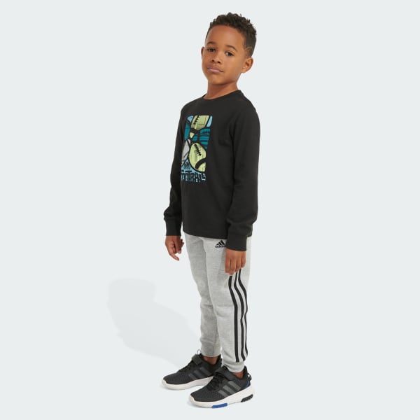 adidas Two-Piece Heather Long Sleeve Hooded Pullover & Elastic Waistband  Jogger Set - Grey, Kids' Training