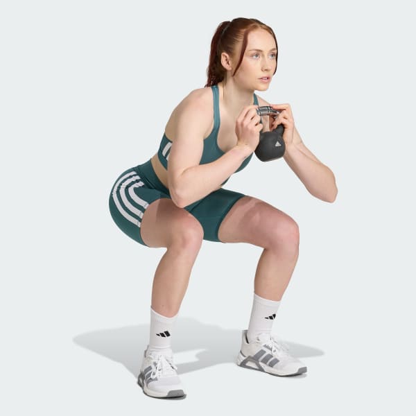 Green Optime Essentials 3-Stripes Short Leggings